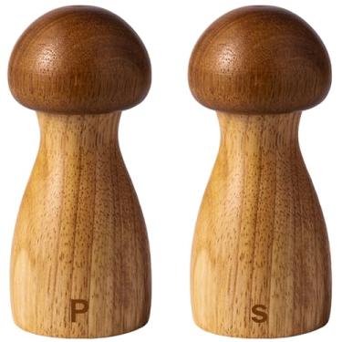 Imagem de Conjunto de 2 moedores de sal e pimenta de madeira, conjunto de moedor de pimenta manual, moedor de pimenta de cerâmica ajustável, conjunto de saleiro e pimenteiro de madeira - 12 cm