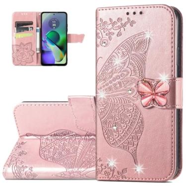 Imagem de Monwutong Capa carteira de telefone para Motorola G54 5G, capa flip de couro PU com padrão de borboleta 3D, fecho magnético e compartimentos para cartões de dinheiro, coldre para celular para Moto G54