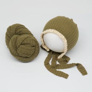 Imagem de Coberllus Chapéu envolvente para fotografia de recém-nascido, adereços de sessão de fotos de bebê, cobertor de textura para fotos de bebês recém-nascidos, roupas de capô, Verde geral, P