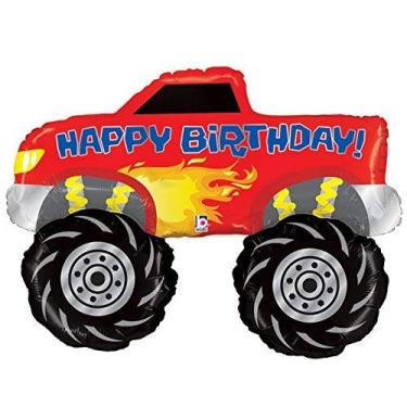 Imagem de 100cm Happy Birthday Monster Truck Mylar Foil Balloon 4 x 4 Big Wheel Racing Party