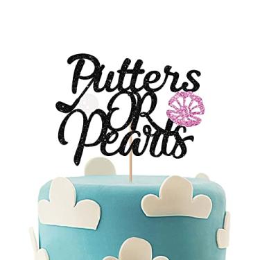 Imagem de Topper de bolo Putters ou pérolas, placa de golfe revelação de gênero, decoração de bolo de chá de bebê, decoração de artigos de festa para meninos ou meninas - Glitter rosa e preto