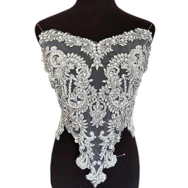 Imagem de Succi Shan Apliques de apliques de contas feitos à mão com cristais de strass de vidro para costurar no corpete de renda vestidos de casamento à noite roupas DIY (prata)