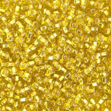 Imagem de Grânulo de vidro tcheco/conta de pônei 6/0 prata forrada amarela - saco a granel de 500 g da Preciosa (Jablonex)