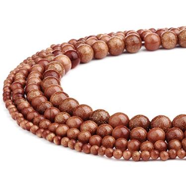 Imagem de RUBYCA Atacado ouro natural areia pedras preciosas redondas soltas contas para fazer joias DIY 1 fio - 6 mm