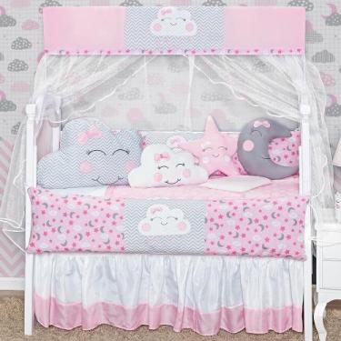 Imagem de Kit enxoval de berço 12 peças nuvem estampada com 2 laterais e saia bo