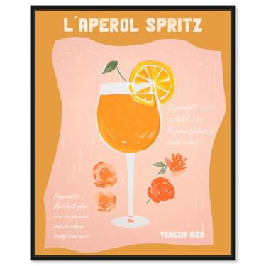 Imagem de Art Remedy Arte de parede Aperol Spritz Retro Summer Drinks em tela, moldura preta flutuante, 51 x 61 cm