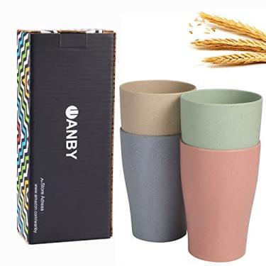 Imagem de CAMBUY Copo de palha de trigo, inquebrável e reutilizável, conjunto de copos saudáveis ecológicos para suco de leite e água, lavável na lava-louças (4 peças de 425 g)