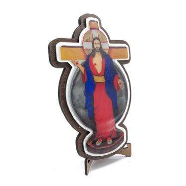 Imagem de Crucifixo Jesus Santas Chagas Mdf Mesa E Parede 19 Cm - Padre Reginald
