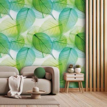 Imagem de Papel de Parede Vinilico Lavável Folhas De esqueleto Verde 3m - 7decor
