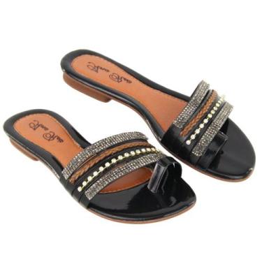 Imagem de Sandália Rasteirinha Feminina Strass Diamante Confort - Bono, Preto di