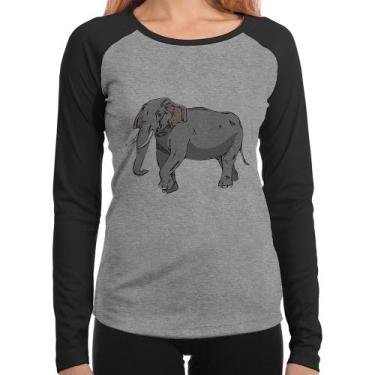 Imagem de Baby Look Raglan Elefante Ilustração Manga Longa - Foca na Moda, Cinza