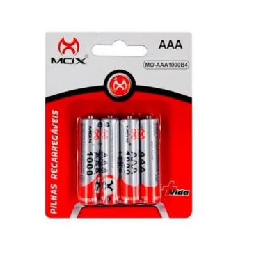 Imagem de Pilha Recarregável AAA 1000 mah Mox Recarregáveis MO1000 Cartela 04 Un