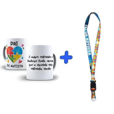 Imagem de Kit Presente Sou Pai de Autista Com Caneca , Chaveiro e Cordão Puzzle 