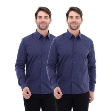 Imagem de KIT Masculino 2 Peças - Camisa Social Masculina Premium Tipo Linho Azu
