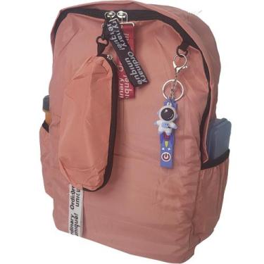 Imagem de Mochila Escolar Feminina Kit Estojo e Chaveiro Salmão ZC8006 - ELLO