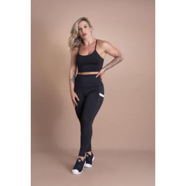 Imagem de Conjunto Feminino Fitness Calça Cintura Alta Com Bolso Cirrê Legging E