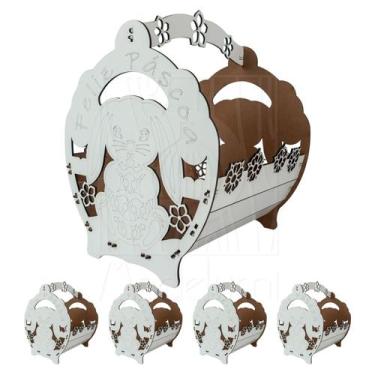 Imagem de 5 Cesta G Páscoa Mdf Branco Ifood Presente Chocolate Ovo - Madelumi