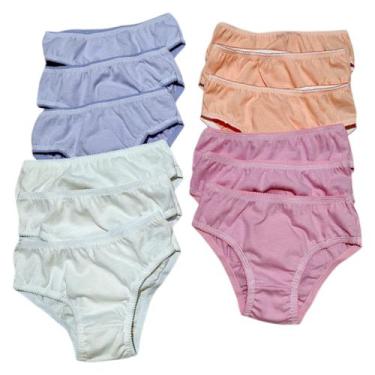Imagem de Kit 12 Calcinhas Infantis Lisas Algodão Meninas - Bytoka, Cores sortid
