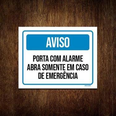 Imagem de Kit 3 Placas Aviso Porta Com Alarme Abra Emergência - Sinalizo.Com