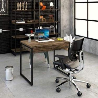 Imagem de Escrivaninha Industrial Kuadra com 2 Gavetas 90 cm - Carvalho Dark/Pre