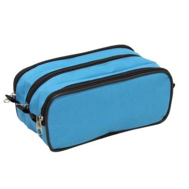Imagem de Estojo poliester azul turquesa com 3 divisoes - ziper preto ls ee2127 