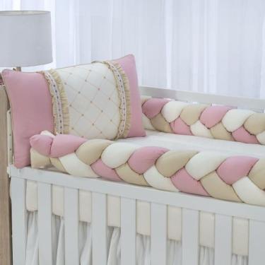 Imagem de Kit enxoval para berço bebê modelo de trança mosaico rosê menina luxo 