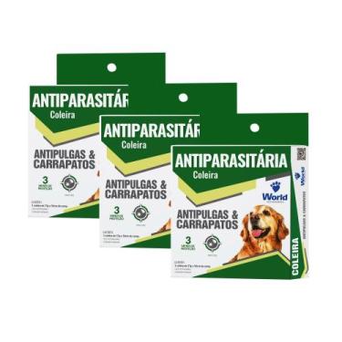 Imagem de Kit Coleira Antiparasitária Antipulgas e Carrapatos Dugs 17g 56cm Worl