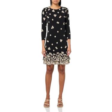 Imagem de Tommy Hilfiger Camiseta feminina elástica manga 3/4, Preto Multi, 42