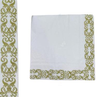 Imagem de Guardanapos Papel Arabesco Grande Folha Dupla Luxo Dourado Decorado Me