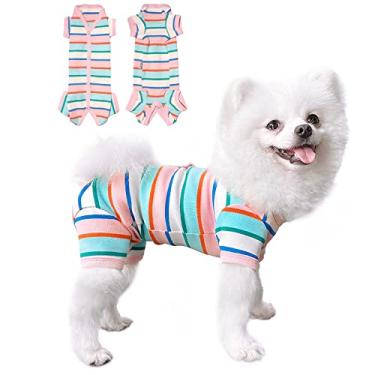 Imagem de TONY HOBY Pijama colorido feminino/masculino, pijamas para cães pequenos e médios gatos, macacão para cães e gatos, terno de recuperação cirúrgica para cães rosa (rosa e branco - meninas, P)