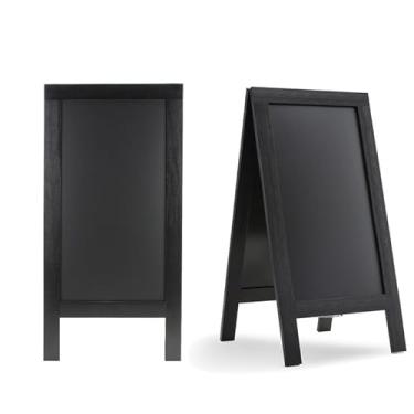 Imagem de DAHAPYBOO Placa de sanduíche 101,6 cm x 50,8 cm madeira de pinheiro sólido preto rústico pacote com 2 unidades, placa de placa de giz, placas de sanduíche ao ar livre, cavalete de quadro-negro, placa de quadro-negro com moldura A, quadro negro de menu, 2 unidades, superfície magnética