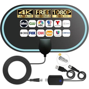Imagem de Antena de TV HD 4K para canais locais - Antena interna HDTV digital amplificada com amplificador de sinal - Recepção de 360° de longa duração, suporte aéreo para todos os tipos de TV