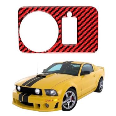 Imagem de IKUESM compatível com acessórios Ford Mustang 2005-2009 GT S197 Interruptor do farol do carro interior em fibra de carbono Adesivo de acabamento do volante esquerdo direito((RED) C)