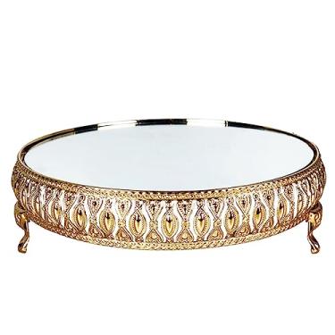 Imagem de Loticy Suporte para Bolo de Espelho Redondo Dourado de 13" e 33 Cm, Suporte para Cupcakes, Pedestal de Metal com Cristais, Prato de Exibição de Queijo para Sobremesas, Festa, Casam (, Ouro)