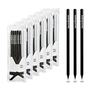 Imagem de Lápis Taekwondo HB Caixa de madeira com estojo de PVC transparente branco ideia de presente pensativa para estudantes de artes marciais (6 pacotes de 5 (30 unidades), preto)