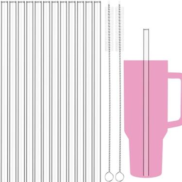 Imagem de NiHome Canudos reutilizáveis de vidro transparente, 12 peças, adequado para Stanley H2.0 copo de 1,134 g com 2 escovas, 30 cm de comprimento, 0,4 polegadas/10 mm de diâmetro, melhora a experiência de