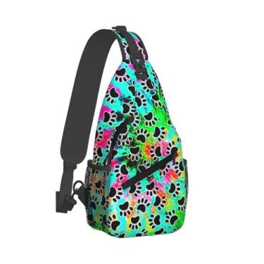 Imagem de FHSUISN Bolsa tiracolo com estampa tie dye para homens e mulheres, bolsa tiracolo moderna com pata de cachorro, casual, bolsa de peito para viagens, Tie Dye-q555, One Size, Mochilas Sling
