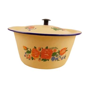 Imagem de ＫＬＫＣＭＳ Bacia de esmalte bacia de armazenamento de alimentos com tampa bacia de sopa bacia de lavagem tradicional antiquado bacia de banha de porco amassar, 1.05l