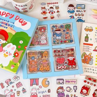 Imagem de Adesivos de scrapbook kawaii de desenho fofo - 100 folhas adesivo transparente para agenda de lixo álbum calendários caderno DIY decoração de artesanato