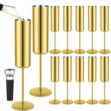 Imagem de Qtencas Pacote com 12 taças de champanhe de aço inoxidável, taças de champanhe isoladas, conjunto de 12, taças de champanhe reutilizáveis inquebráveis de 170 g para festa, casamento, aniversário,
