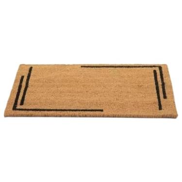Imagem de Tapete Capacho Fibra de Coco para Entrada, 60 x 33 cm, Bege com Bordas Decorativas