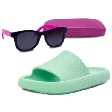 Imagem de Kit Oculos de Sol E Chinelo Slide Nuvem Moda Sandalia Infantil Menino Menina K31 (Verde, BR, Criança de 9 a 12 anos, Numérico, 36)