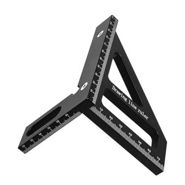 Imagem de Carpintaria Quadrado Transferidor Linha de Desenho Régua Ferramenta Medição Layout Triangular 45 ° 90 ° Scriber para Engenheiro Carpinteiro (Preto)