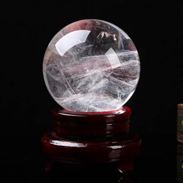 Imagem de NIBHZ Ornamentos de bola de cristal branco natural pedra crua polida bola feng shui casa sala de estar original minério feng shui ornamentos com base, 80 mm