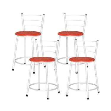 Imagem de Jogo 4 Banqueta Baixa Ratan Branca Retro - Lamar Design, Vermelho
