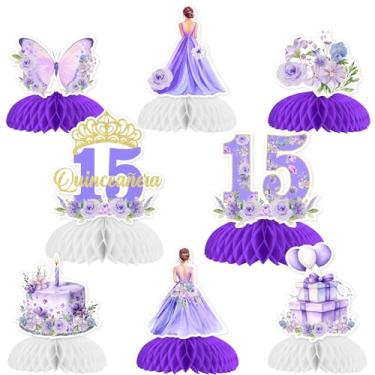 Imagem de JOYMEMO 8 Pieces Quinceanera Honeycomb Centerpieces Purple - 15th Birthday Decorations Girl, Floral Butterfly Quinceanera Table Toppers Mis Quince Anos 15 Year Old Party Supplies