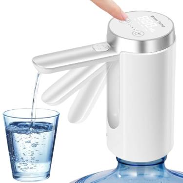 Imagem de Bomba Elétrica para Galão de Água Recarregável USB Botão Smart Touch Saída de Água Dobrável Display LCD Bebedouro Dispensador Automático para Galão Garrafão de até 20 Litros Água Mineral (Branco)
