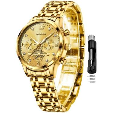 Imagem de Relógio OLEVS Gold para mulheres, quartzo analógico, aço inoxidável