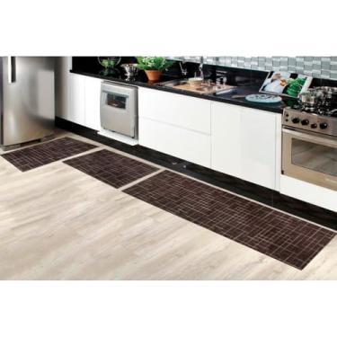 Imagem de Kit Jogo de Tapetes para Cozinha com 3 Peças – Passadeira para Pia + 2 Tapetes Decorativos | Antiderrapante, Confortável e Ideal para Ambientes Modernos