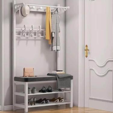 Imagem de Banco de armazenamento de árvore 3 em 1 hall de entrada de árvore, banco de armazenamento para casacos, banco de sapatos com ganchos, banco de troca de sapatos, árvore com banco e armazenamento de